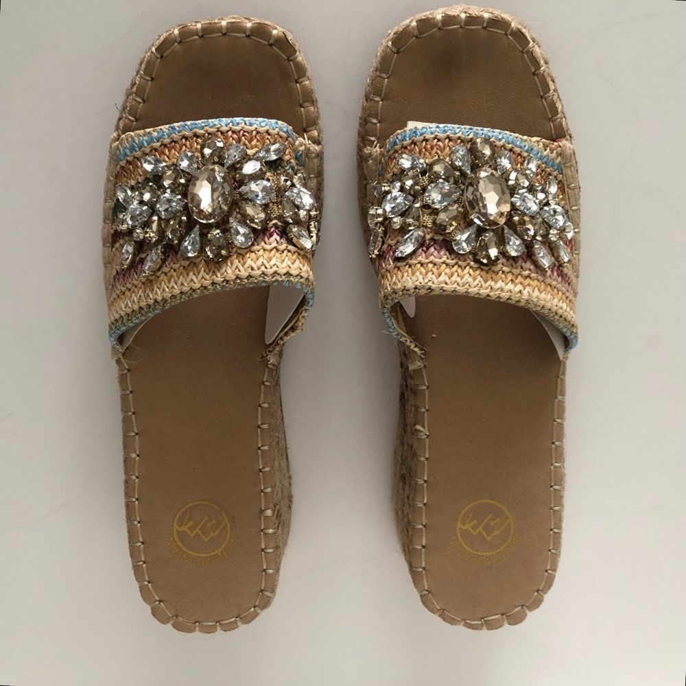 White Mountain Stitch Platform Wedge Espadrille Sandals NWT Size 8.5 Bohemian - Picture 2 of 12